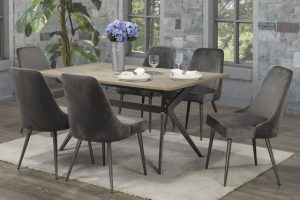 Brassex 7 piece XA-D655-GR CELINE DINING SERIES GREY VELVET