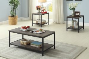 Industrial-Style Coffee Table Set with Metal Frame