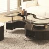 Espresso Glass Top Coffee Table with 2 White Stools