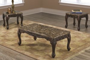 Walnut Coffee Table Set with Marble Tops