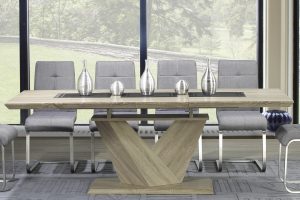 Alternative view of Worldwide Eclipse Dining Table with Extension in Washed Oak
