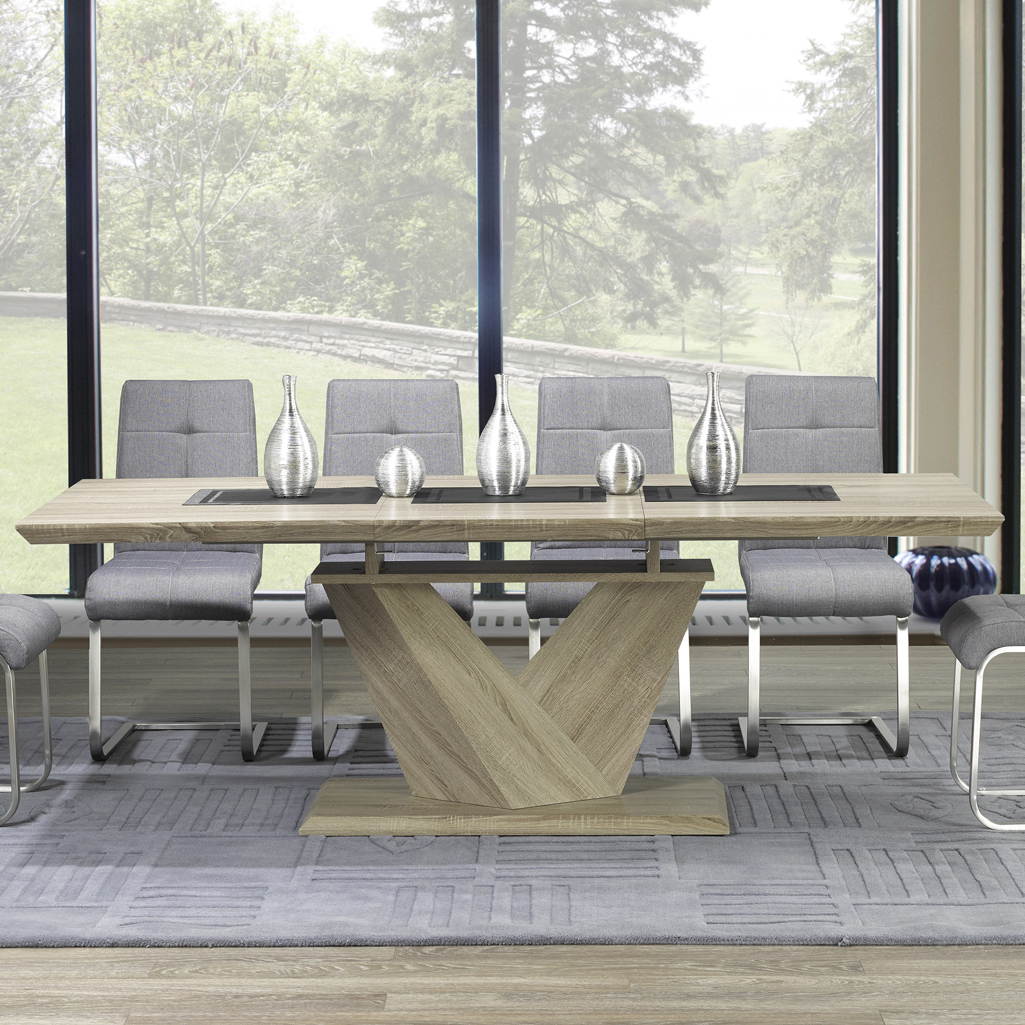 Worldwide Eclipse Dining Table with Extension in Washed Oak - Image 2