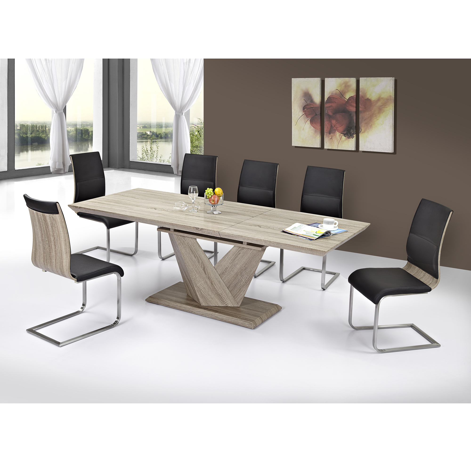 Worldwide Eclipse Dining Table with Extension in Washed Oak - Image 7