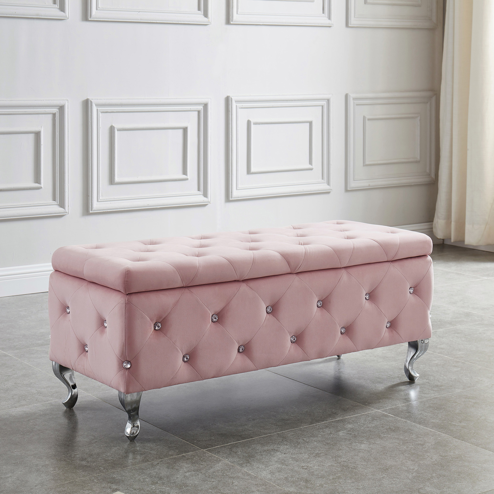 Worldwide Monique Rectangular Storage Ottoman in Blush Pink - Image 5