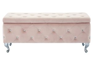 Worldwide Monique Rectangular Storage Ottoman in Blush Pink