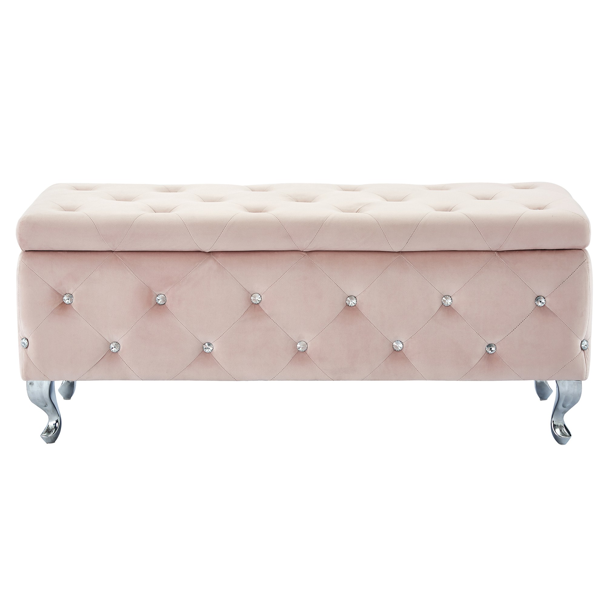 Worldwide Monique Rectangular Storage Ottoman in Blush Pink