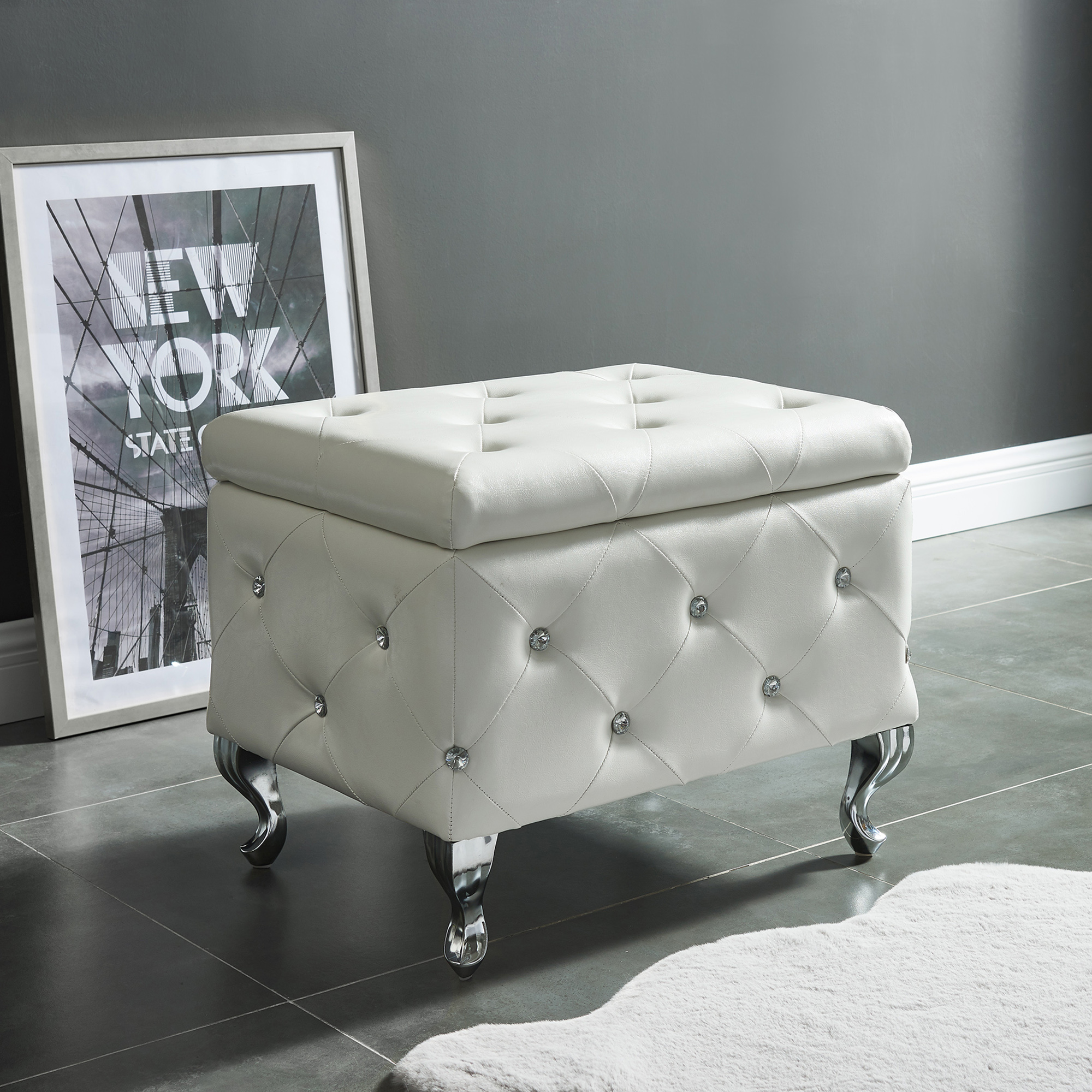 Worldwide Monique Square Storage Ottoman in White - Image 5