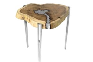 AKIS Side Table XC-4255B Natural Wood w/ Aluminum fill