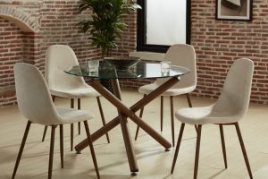 Worldwide Rocca/Lyna 5pc Dining Set, Walnut/Beige