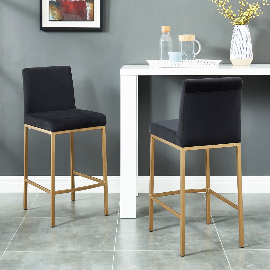 Diego 26 Inch Counter Stool, Set of 2 in Black and Aged Gold Leg - Image 2