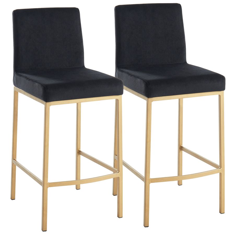 Diego 26 Inch Counter Stool, Set of 2 in Black and Aged Gold Leg - Image 4