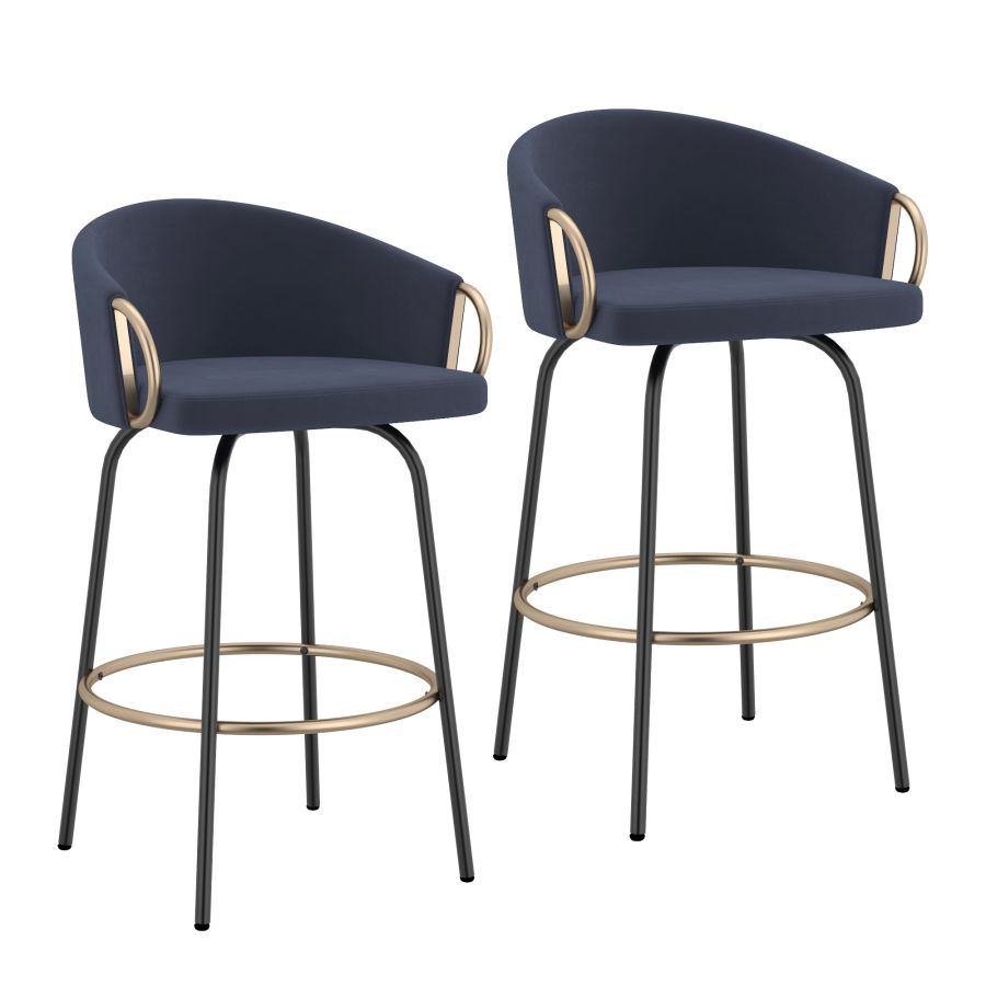 Lavo 26" Counter Stool, Set of 2 in Blue and Black and Gold - Image 4
