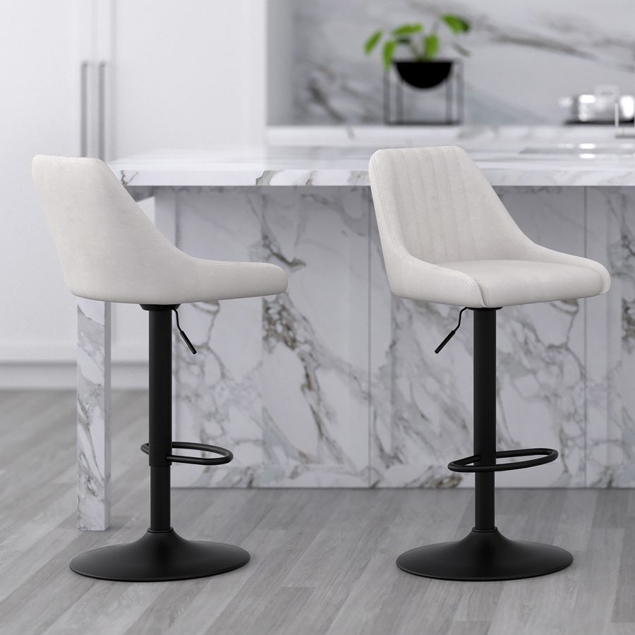 Kron Adjustable Height Air-Lift Swivel Stool, Set of 2, in Beige Fabric - Image 2