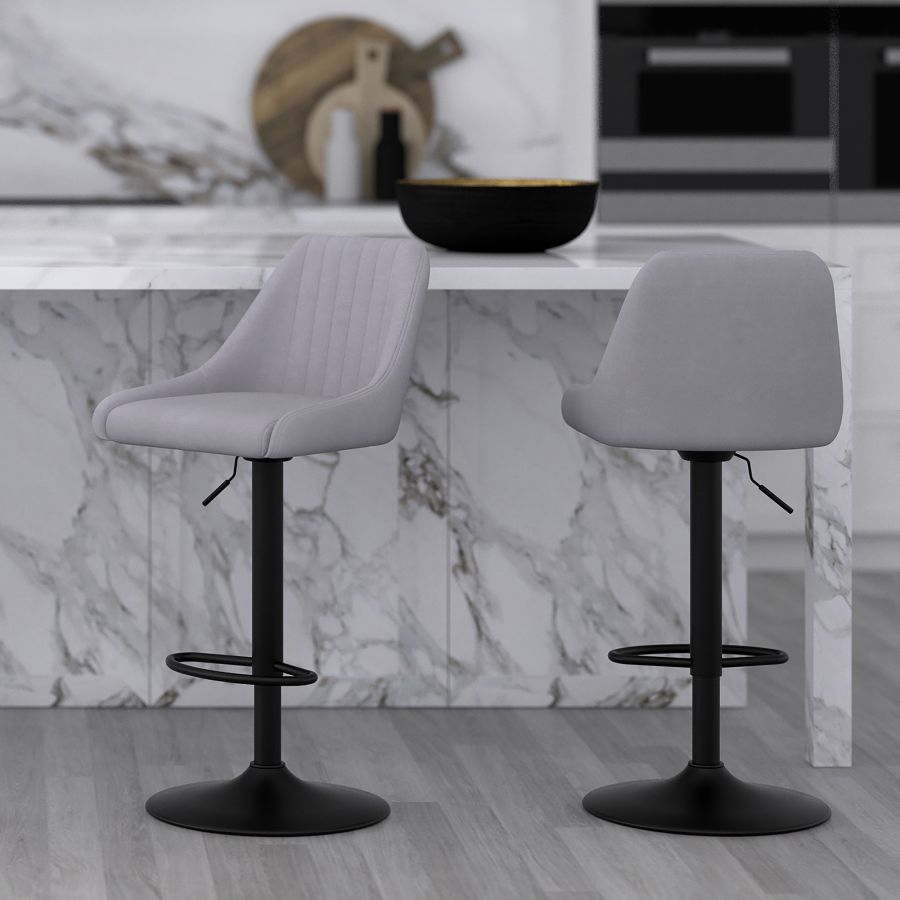 Kron Adjustable Height Air-Lift Swivel Stool, Set of 2, in Grey Fabric - Image 2