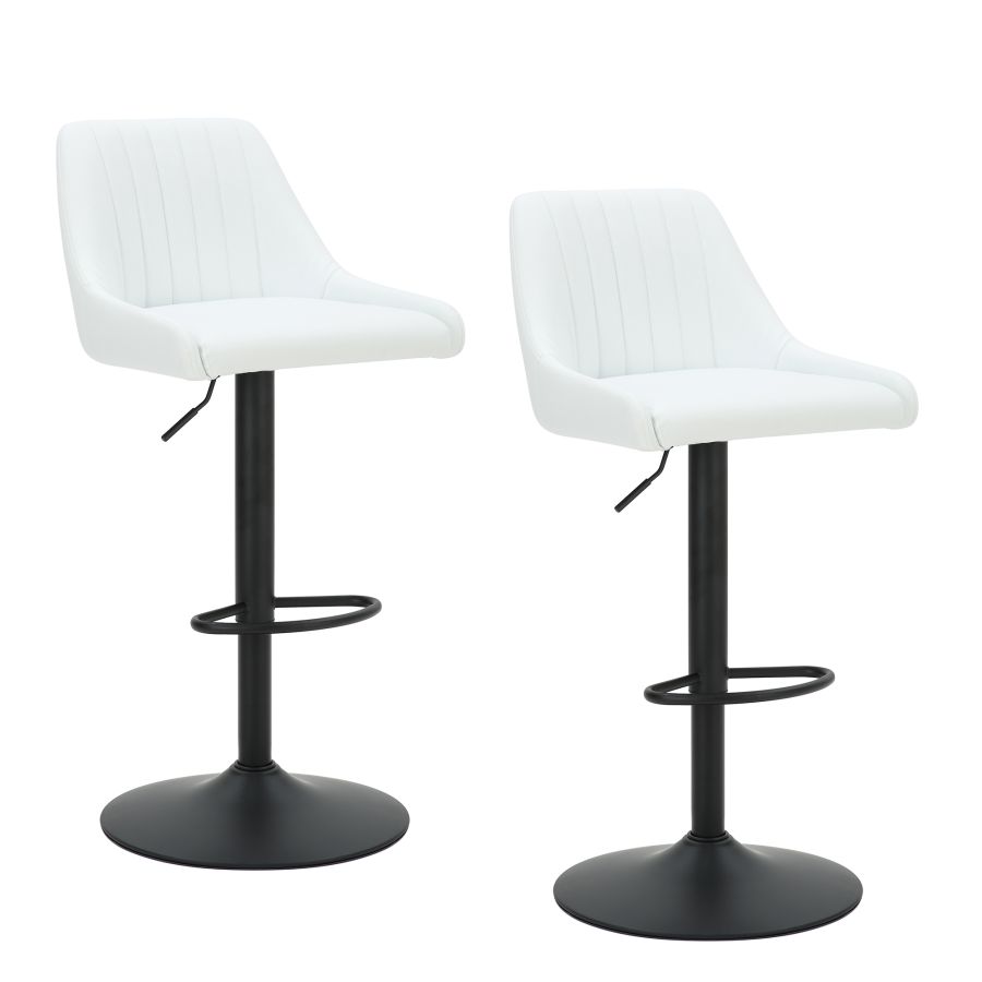 Kron Adjustable Height Air-Lift Swivel Stool, Set of 2, in White Faux Leather - Image 5