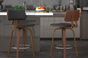 Alternative view of Zuni 26" Counter Stool with Swivel in Black Faux Leather and Walnut
