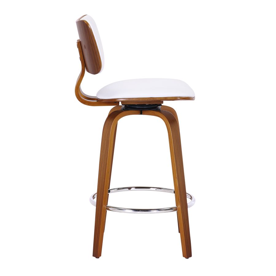 Zuni 26" Counter Stool with Swivel in White Faux Leather and Walnut - Image 7