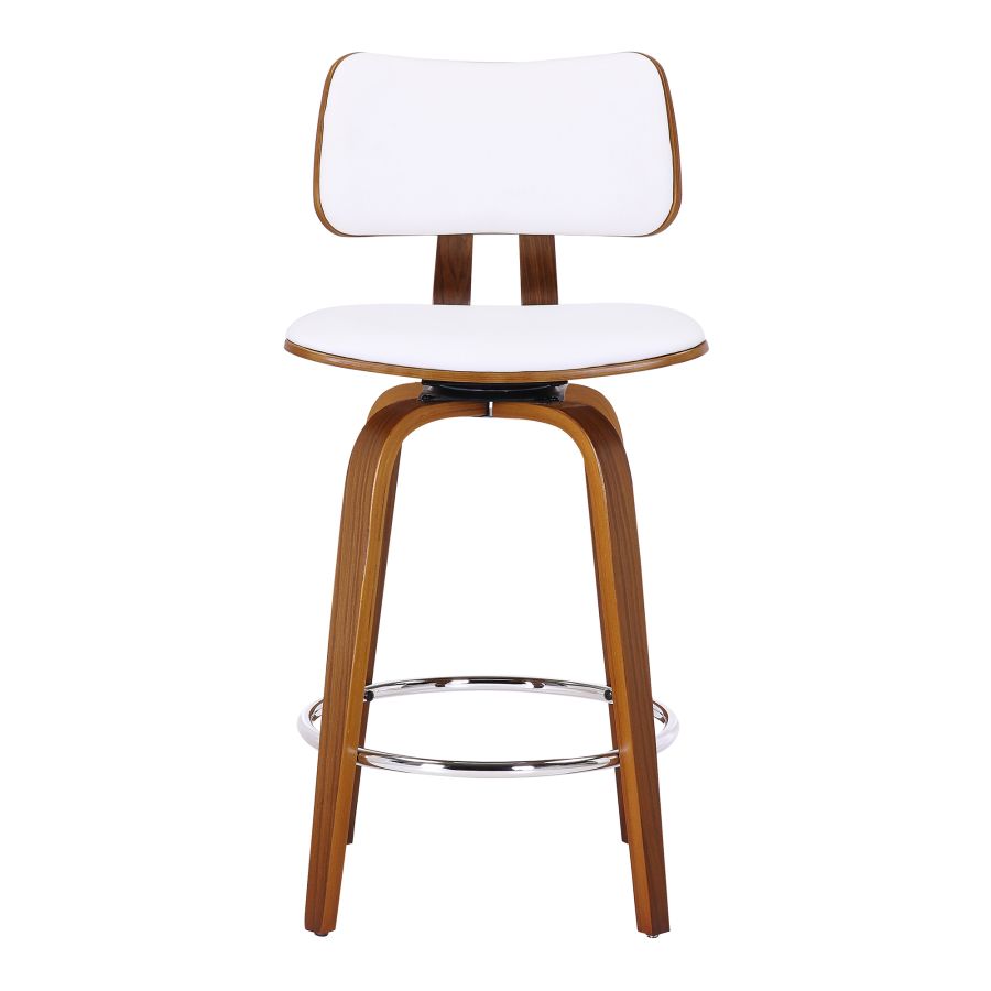 Zuni 26" Counter Stool with Swivel in White Faux Leather and Walnut - Image 6