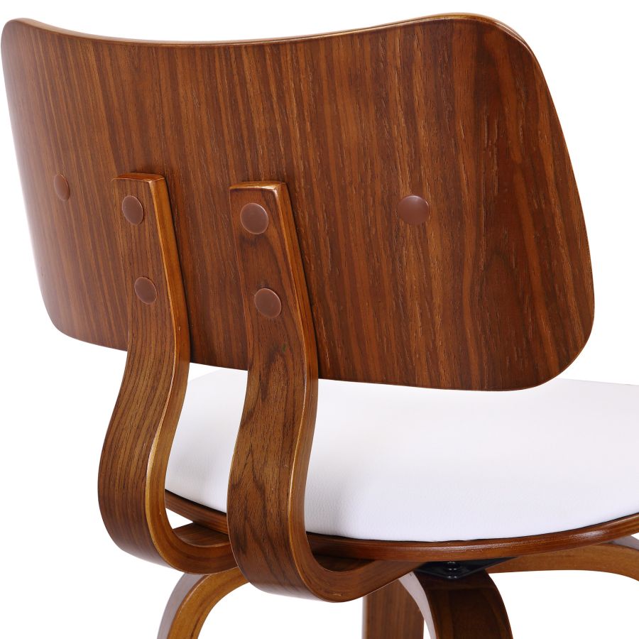 Zuni 26" Counter Stool with Swivel in White Faux Leather and Walnut - Image 5