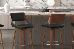 Alternative view of Hudson 26" Counter Stool with Swivel in Black Faux Leather and Walnut