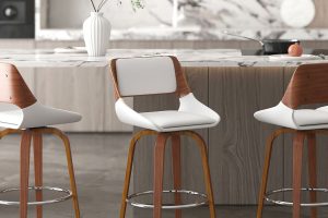 Alternative view of Hudson 26" Counter Stool with Swivel in White Faux Leather and Walnut