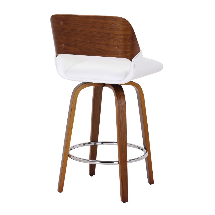 Hudson 26" Counter Stool with Swivel in White Faux Leather and Walnut - Image 8