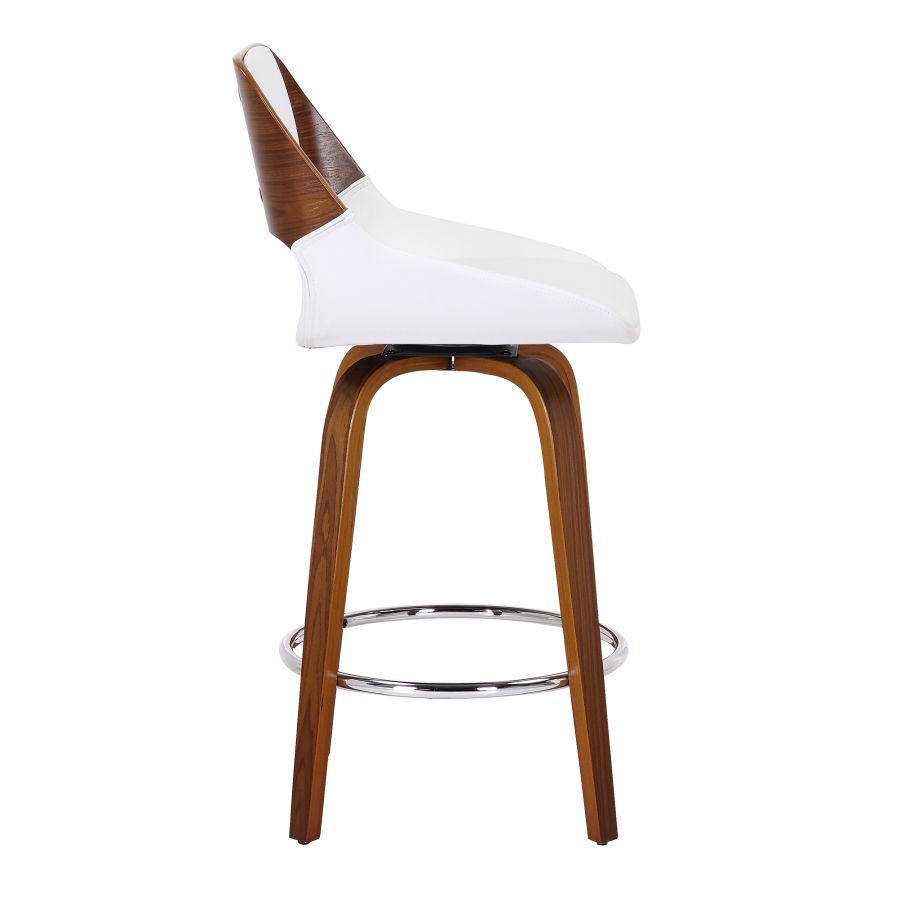 Hudson 26" Counter Stool with Swivel in White Faux Leather and Walnut - Image 7