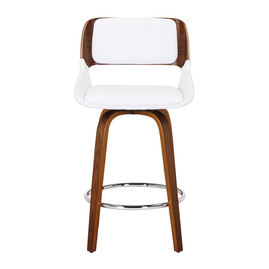 Hudson 26" Counter Stool with Swivel in White Faux Leather and Walnut - Image 6
