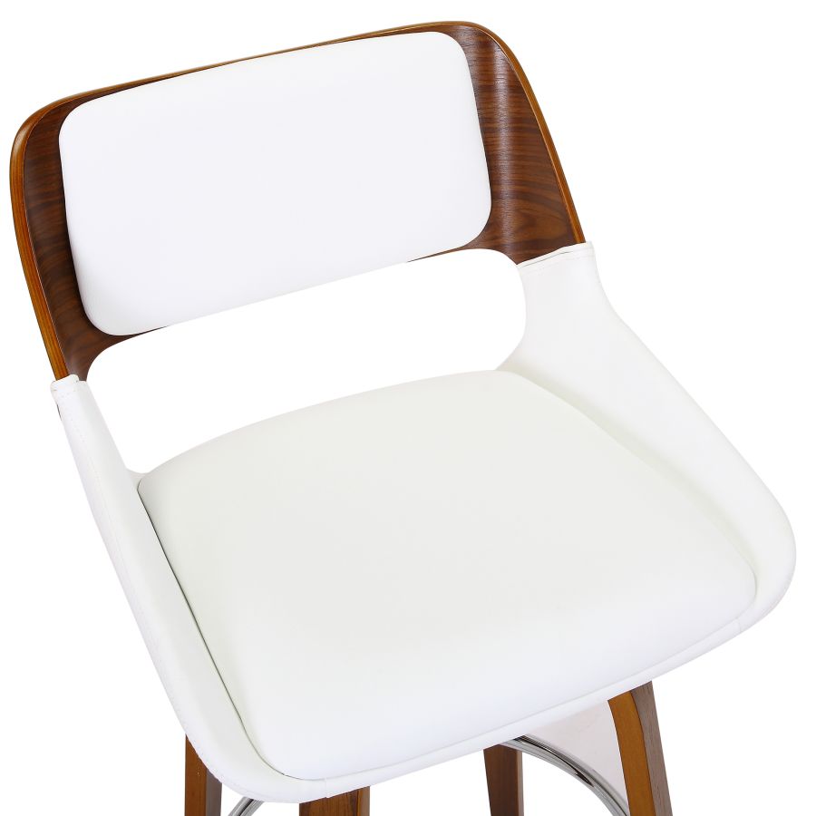 Hudson 26" Counter Stool with Swivel in White Faux Leather and Walnut - Image 3