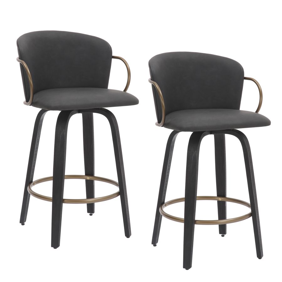 Lawson 26" Counter Stool, Set of 2, with Swivel in Vintage Charcoal, Black and Aged Gold - Image 4