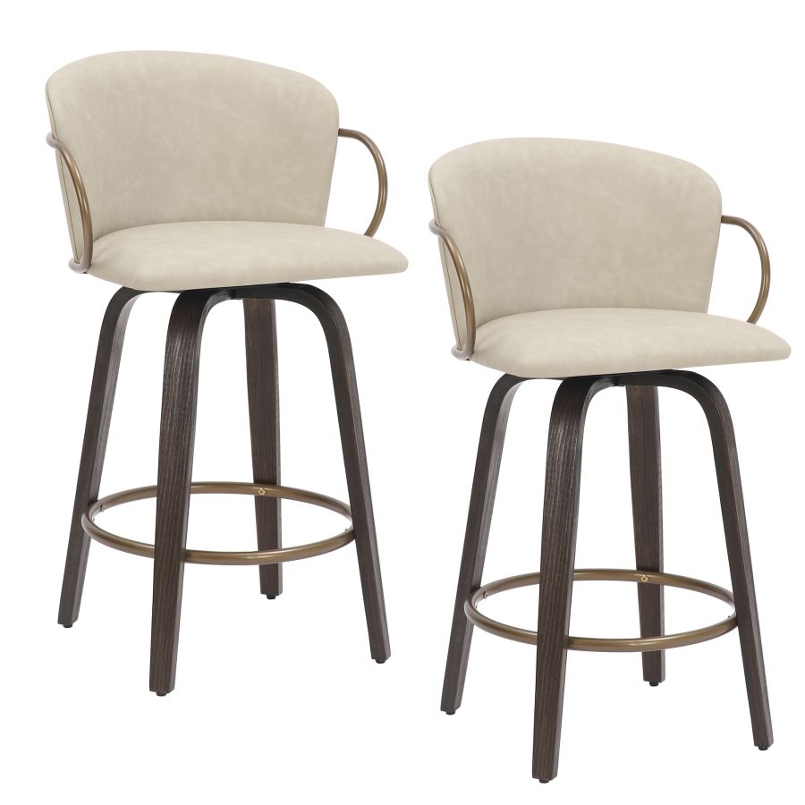 Lawson 26" Counter Stool, Set of 2, with Swivel in Vintage Ivory, Brown and Aged Gold - Image 4