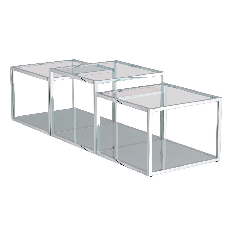 Casini 3pc Multi-Tier Coffee Table Set In Silver