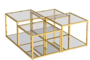 Casini 4pc Multi-Tier Coffee Table Set In Gold