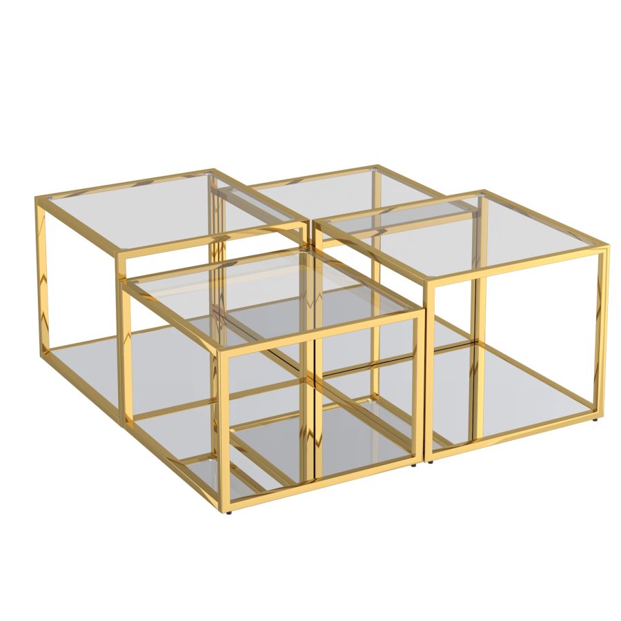 Casini 4pc Multi-Tier Coffee Table Set In Gold