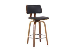 Zuni 26" Counter Stool with Swivel in Black Faux Leather and Walnut