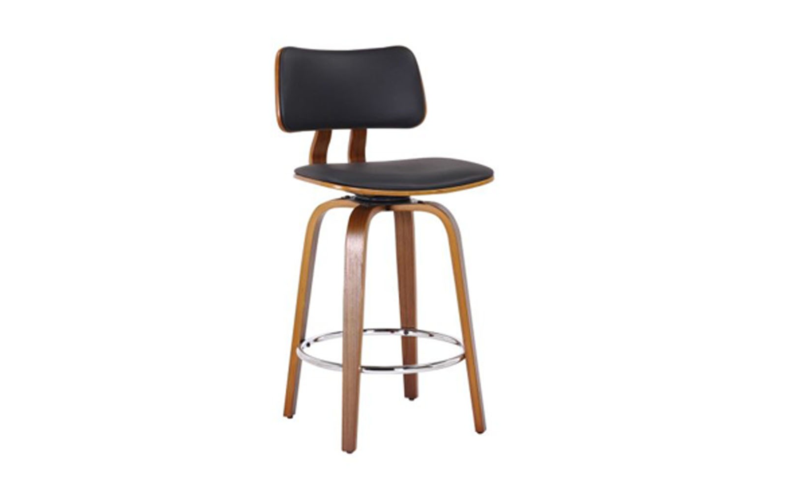 Zuni 26" Counter Stool with Swivel in Black Faux Leather and Walnut