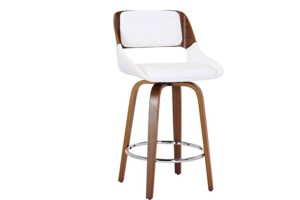 Hudson 26" Counter Stool with Swivel in White Faux Leather and Walnut