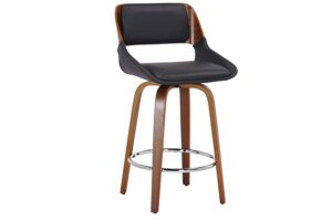 Hudson 26" Counter Stool with Swivel in Black Faux Leather and Walnut