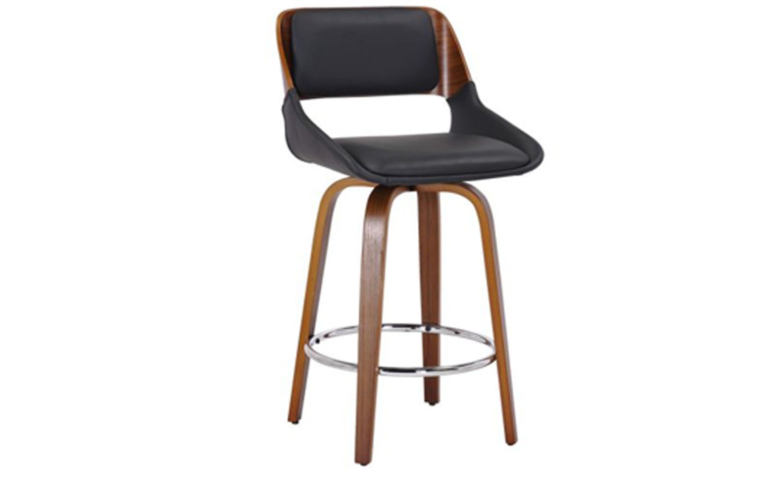 Hudson 26" Counter Stool with Swivel in Black Faux Leather and Walnut