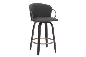 Lawson 26" Counter Stool, Set of 2, with Swivel in Vintage Charcoal, Black and Aged Gold