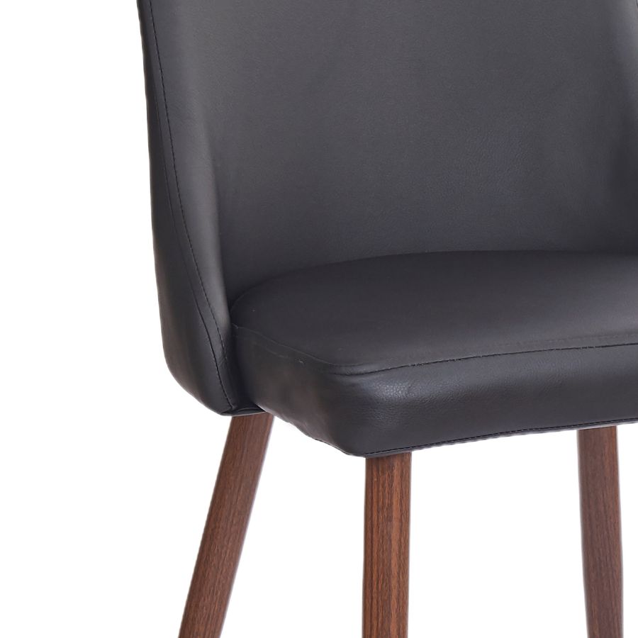 Cora Faux Leather Side Chair, Set of 2 in Black and Walnut - Image 4