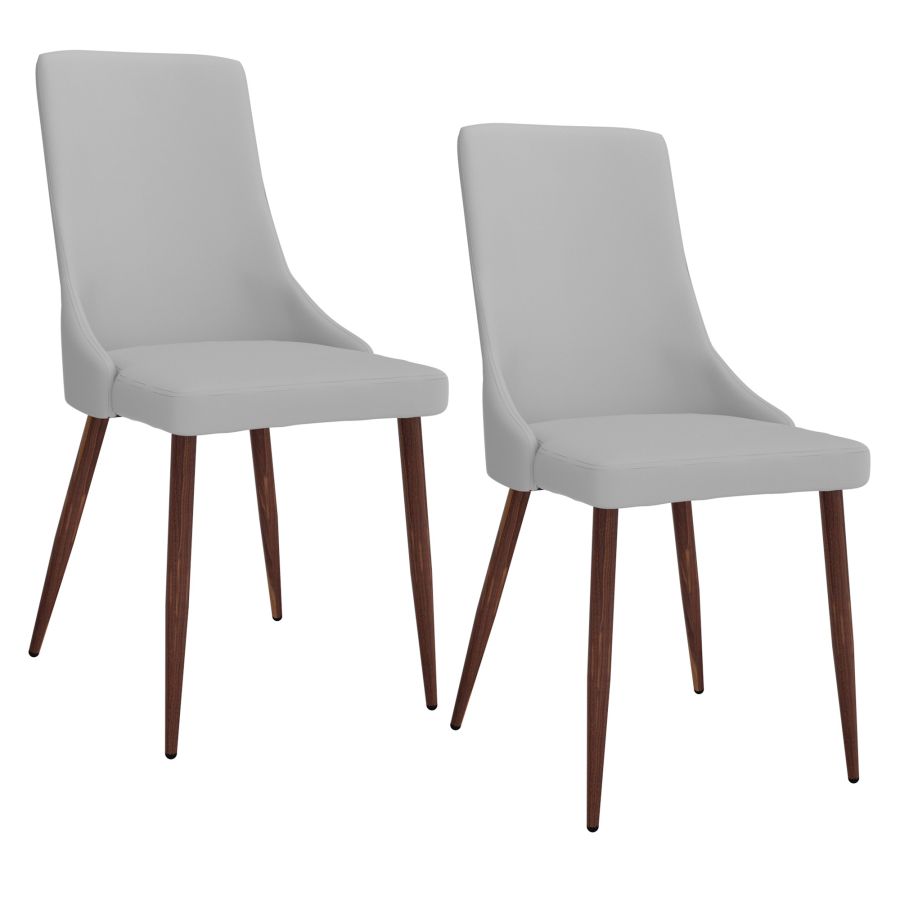 Cora Faux Leather Side Chair, Set Of 2 In Light Grey And Walnut - Image 3