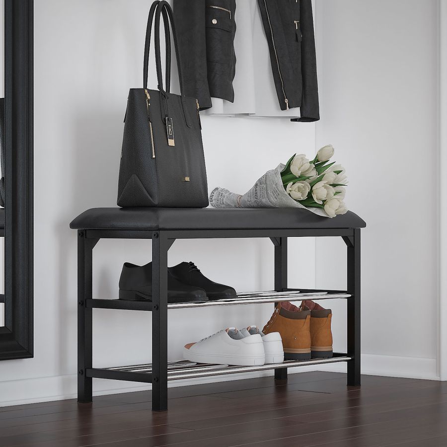 Foster 2-Tier Bench In Black And Chrome - Image 4
