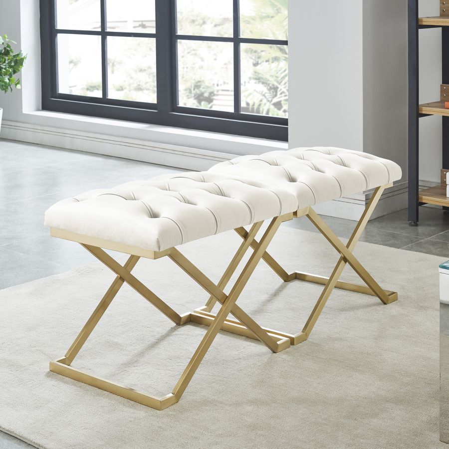 Rada Bench In Ivory And Gold - Image 4