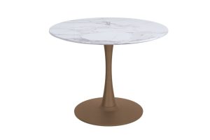 Zilo 40 Inch Round Dining Table In White Faux Marble And Aged Gold