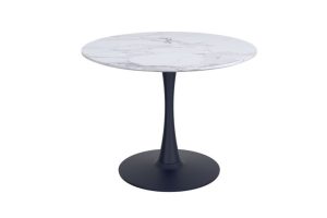 Zilo 40 Inch Round Dining Table In White Faux Marble And Black