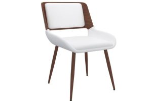 Hudson Side Chair In White Faux Leather And Walnut