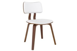 Zuni Side Chair In White Faux Leather And Walnut