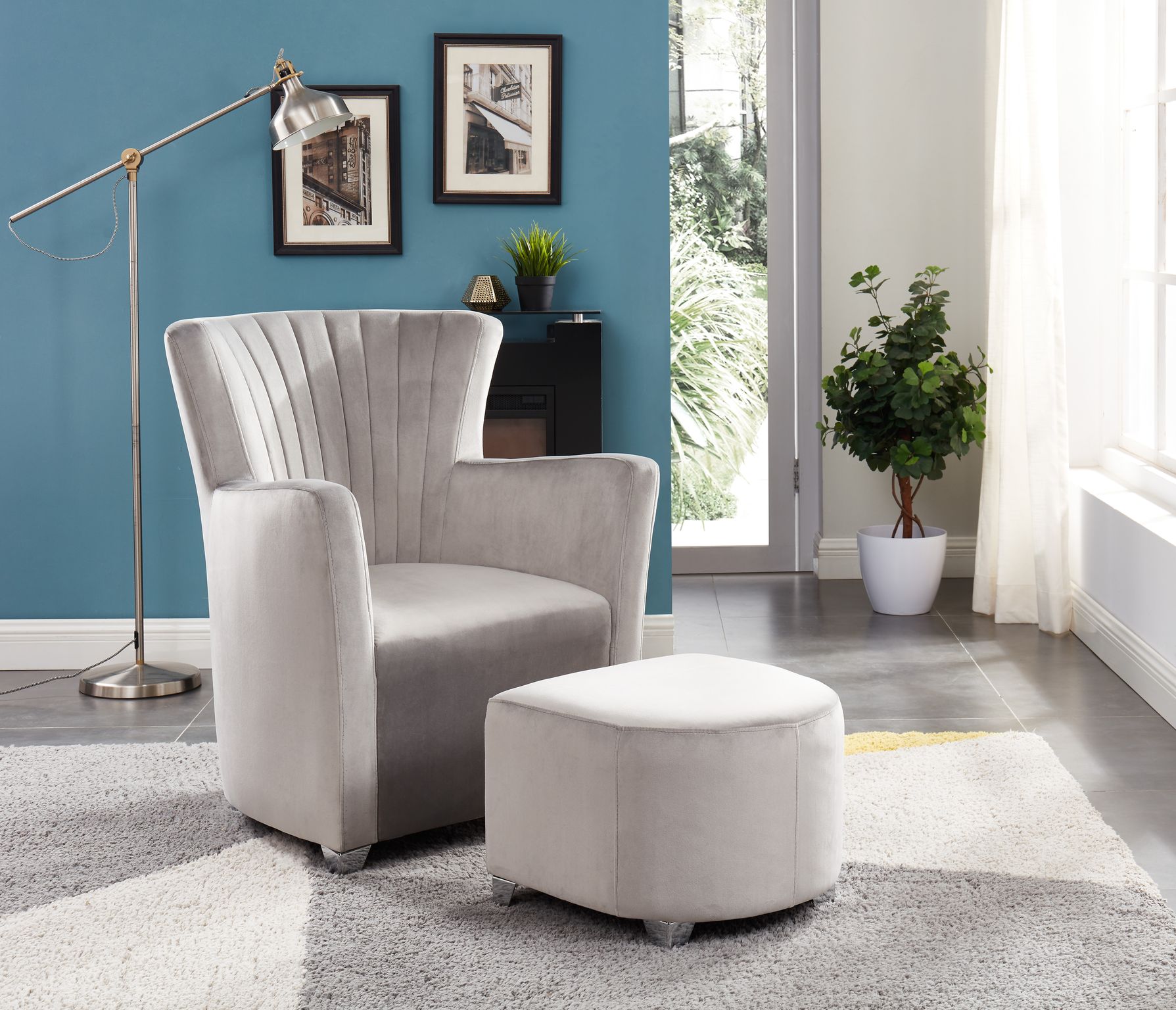 Accent Chair & Ottoman - Grey - Image 2