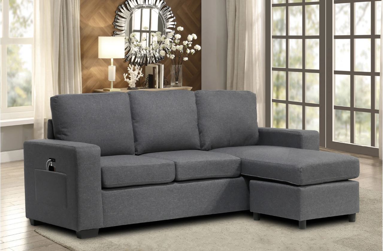 6052B Fabric Grey Sectional Sofa - Image 5